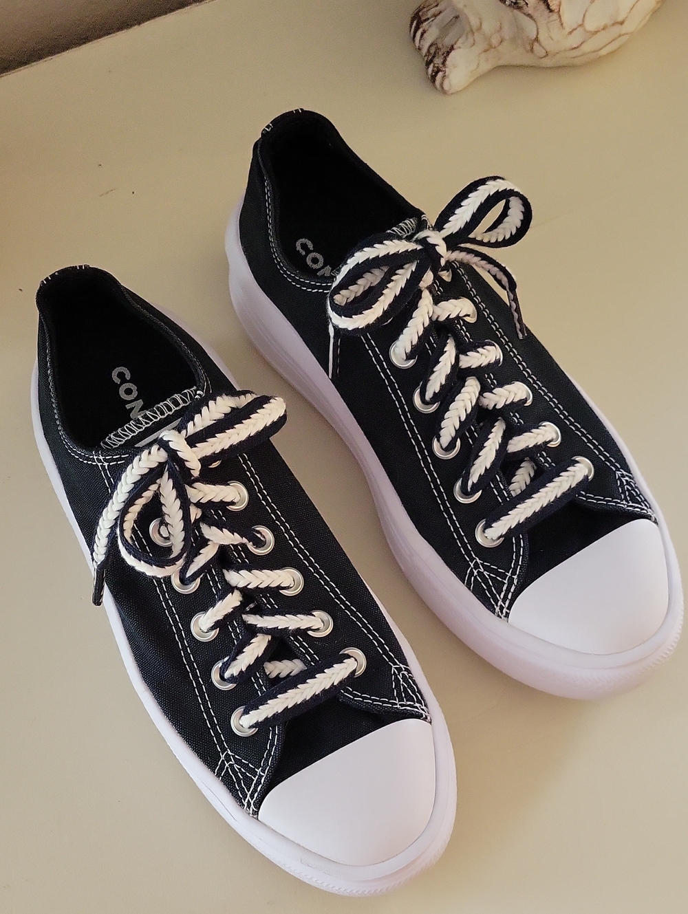 Converse Move Wavy Stack Black Canvas Low-Top Sneakers with White Laces